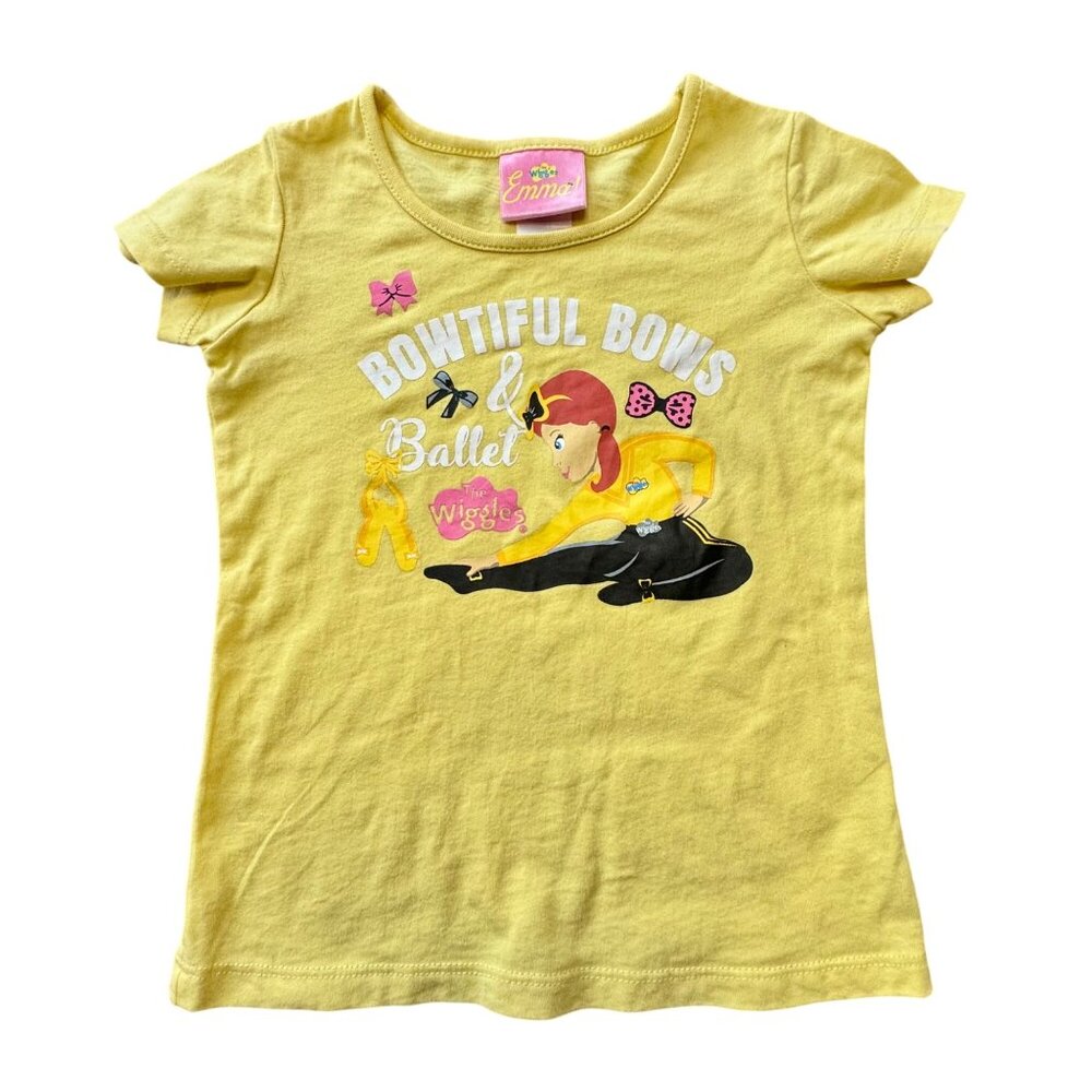 EMMA WIGGLE The Wiggles Girls T-Shirt 4 4T Yellow Bows & Ballet Tee Top Cotton